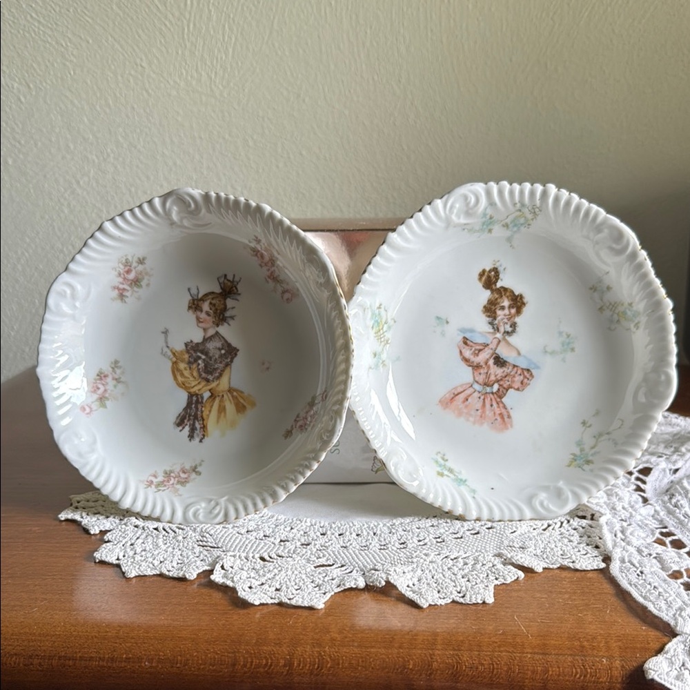 Antique Victorian lady Porcelain bowls with Floral Design